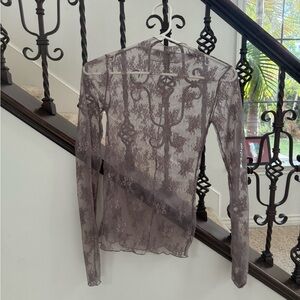 Elegant Sheer Lace Top - Gray lady lux layering top